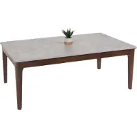 Mendler Salontafel -M55, bijzettafel sofatafel massief hout HDF laminaat melamine 46x120x70cm betonlook bruine poten