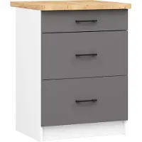 Akord Keukenkast modulaire OLIWIA S60 met Verkblad / Onderkast met 3 Lades / Furniture Factory / Wit - Grafietgrijs / 60 x 85 x 46 cm