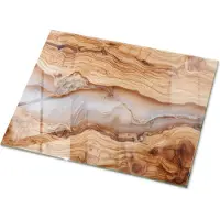 Tulup Tafelblad Glas - Natuurlijk Hout Met Hars Veiligheidsglas - 80 cm x 60 cm - Beige Gehard Glas - Rechthoekig Tafelblad Glas - Glazen Tafelblad Geschikt voor de Keukentafel - Glazen Plaat