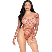 Leg avenue Bodies - High-Cut Industrial Net Bodysuit - Rood