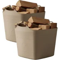 Excellent houseware flexibele kuip / emmer - 2x - beige - 25 l - kunststof - 40 x 35 cm - met handvatten