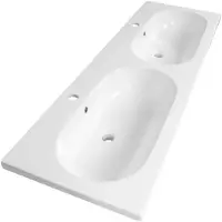 Brauer Moon Wastafel - 140 cm - met 2 Spoelbakken en 2 Kraangaten - Keramiek Hoogglans Wit