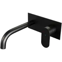 Brauer Black Edition Inbouw Wastafelmengkraan met Gebogen Uitloop en Afdekplaat Model C1 Mat Zwart