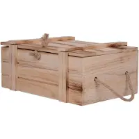 UNUS Houten kist met deksel en twee handgrepen naturel gevlamd - 36x14,5x24cm - schatkist - speelgoedkist - deco houten krat