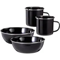Redcliffs Outdoor servies - 4 delig - zwart - emaille - kamperen/outdoor