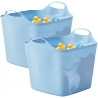 Excellent houseware flexibele kuip / emmer - 2x - blauw - 25 l - kunststof - 40 x 35 cm - met handvatten