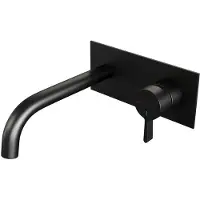 Brauer Black Edition Inbouw Wastafelmengkraan met Gebogen Uitloop en Afdekplaat Model E1 Mat Zwart