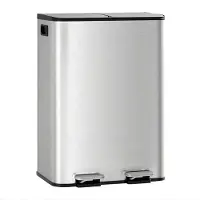 Happiq Dubbele Prullenbak 2x40L - RVS Pedaalemmer - Zilver