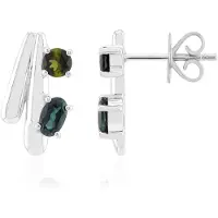 Cavill - Oorbellen 925 Sterling Zilver Palladium - 0,39 ct Ovale Indigoliet & 0,27 ct Braziliaanse Groene Toermalijn - Elegant 15 mm