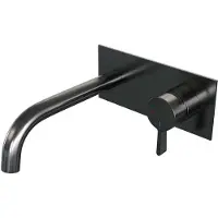 Brauer Gunmetal Edition Inbouw Wastafelmengkraan met Gebogen Uitloop en Afdekplaat Model E1 Gunmetal Geborsteld PVD