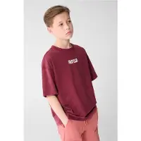 Shoeby T-shirt met backprint donkerrood Jongens Katoen Ronde hals Backprint - maat 122/128