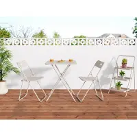STILVORA Bistroset 60 x 60 cm - Inklapbare Tafel En 2 Stoelen - Voor Tuin En Balkon - Staal Met Coating - Beige