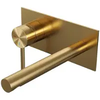 Brauer Gold Edition Inbouw Wastafelmengkraan met Rechte Uitloop en Afdekplaat Model A2 Goud Geborsteld PVD