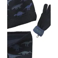 Vertbaudet Babyset voor jongens muts + snood + wanten/handschoenen « Dinos »