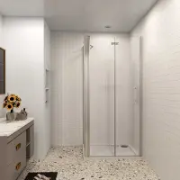 AICA hedendaags 90x90x185cm Douchecabine vouwdeur en vaste zijwand - 6 mm NANO EasyClean veiligheidsglas 50cm Stabilisatiestang incl. douchebak
