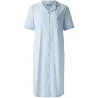 Lunatex - dames nachthemd 224198 met doorknoopsluiting - korte mouw - blauw - maat L