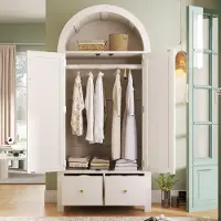 MODFU - Kledingkast - Boogvorm - Rattan - Landelijk - Wit - 2 Deuren - 2 Lades - 181 X 78 X 45 Cm
