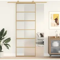 vidaXL Schuifdeur 76x205 cm mat ESG-glas en aluminium goudkleurig