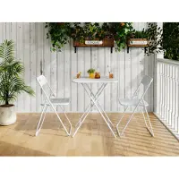 OKWISH Bistroset 60 x 60 Cm - Opvouwbare Tafel En 2 Stoelen Voor Tuin En Balkon - Staal Met E-Coating - Wit