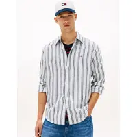 Tommy Hilfiger Tjm Regular Linen Shirt Sweet Blue Stripes Maat: M | Casual Overhemden Outlet | Heren | Blauw