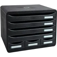 Exacompta STOREBOX zwart glanzend, 7 open laden A4+ in liggend formaat, 27 cm diep, stil, veiligheidsstop, 25 jaar