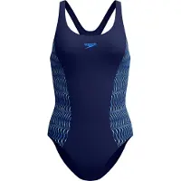 Speedo Placement Medalist 1 Piece Dames Sportbadpak - Badpak Dames met Stretch - Vormvast Zwempak Dames - Sportbadpak Dames met Medalist-rug - Marine/Blauw - 42