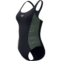 Speedo Placement Medalist 1 Piece Dames Sportbadpak - Badpak Dames met Stretch - Vormvast Zwempak Dames - Sportbadpak Dames met Medalist-rug - Zwart/Groen - 40