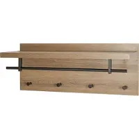 Haku wandkapstok, 4 haken, elk met 3 kg draagvermogen, kledingstang, hoedenplank, B 750 x D 260 x H 300 mm, hout/metaal, donker eiken decor/zwart