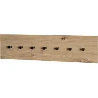 Haku wandkapstok, 7 haken, elk met een draagvermogen van 3 kg, B 800 x D 50 x H 200 mm, hout/metaal, licht eiken decor/zwart
