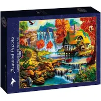 Blue Bird Country House by the Water Fall Puzzel 1000 Stukjes