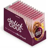 Delickcious volwassen honden natvoer vlokken met kalkoen en tropisch fruit in romige saus 12x80g