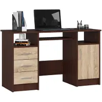 NORE Bureau ANA met 3 Laden / Computerbureau / Computer Tafel / Bureautafel / Venge - Sonoma Eik / 124 x 77 x 52 cm