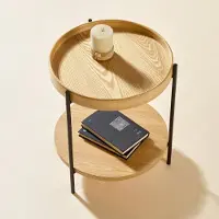 MODFU - Ronde Salontafel - 2-Laags Ontwerp - Modern - Hout En MDF Met Zwart IJzeren Frame - Natuurlijk
