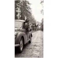 PosterMonkey Poster 75x150 cm - Eland - Auto - Gewei - Zwart - Wit - Posters - Kamer decoratie - Wanddecoratie woonkamer - Muurdecoratie slaapkamer
