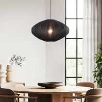 LumenXL Japandi hanglamp Lunara - stoffen kap Ø48 cm - zwart