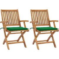 vidaXL Tuinstoelen 2 st met groene kussens massief teakhout