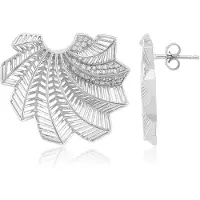 Cavill - Zilveren Oorbellen 925 Sterling Zilver Geplatiniseerd - Cambodjaanse Zirkoon 0.56 ct - Elegant Bladmotief - 25 mm Lichtgewicht