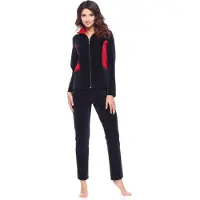 Merry Style – Dames Huispak – Vrijetijdspak – Velours – MS-MG-F-SUIT2 – Marineblau/Rot – XXXXL