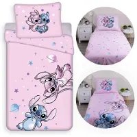Sarcia.eu DISNEY Stitch Roze DUBBELZIJDIG, katoenen kinderbeddengoed met ritssluiting, 100% KATOEN 140x200+70x90cm OEKO-TEX