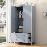 STILVORA Kledingkast - Met Kledingroede En 2 Laden - Voor Slaapkamer En Hal - Hout En MDF - 89,6x44x180,5 Cm - Blauw