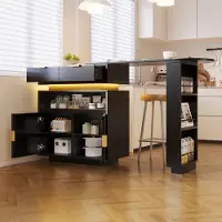 MODFU - Bartafel - Uitschuifbaar En Draaibaar - Modern - Voor Keuken En Eethoek - MDF - Zwart - 115-183 x 40 x 99,5 cm