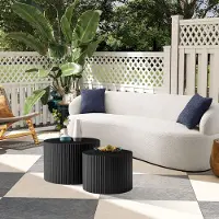 MODFU Set Van 2 Ronde Nesttafels - Golvende Rand - Modern - Voor Woonkamer Of Balkon - MDF - Zwart - Ø60x40 + Ø48x35 Cm