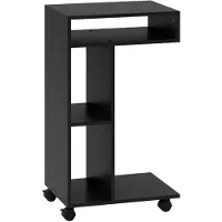 Merax C-vormige Bijzettafel op Wielen - Laptoptafel met 3 Opbergvakken - Serveerwagen - Zwart - 40 x 30 x 69 cm