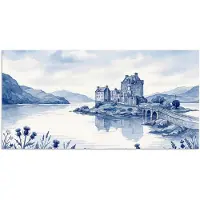 PosterMonkey Poster 80x40 cm - Schots - Kasteel - Blauw - Aquarel - Posters - Kamer decoratie - Wanddecoratie woonkamer - Muurdecoratie slaapkamer