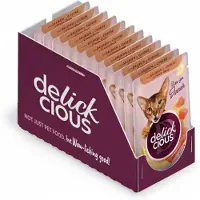 Delickcious volwassen katten natvoer reepjes met zalm en kaas in roomsoep 12x85g