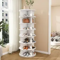 OKWISH Schoenenrek Toren Draaibaar 360 Graden Vrijstaand 60 X 60 X 161 Cm 7 Niveaus Voor 28 Paar Ruimtebesparend PVC Wit