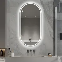 OKWISH Badkamerspiegel Anti Condens – 60 x 120 cm – Glas En Metaal – Zilver – Wandmontage Met Dubbele Ledverlichting