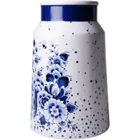 Heinen Delfts Blauw - Melkbusvaas - Blauwe Stip - Groot - Hoogte 30 cm.