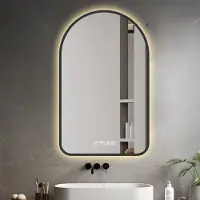 OKWISH Badkamerspiegel Verlicht 70 x 120 cm Glas en Metaal Zwart Met Klok en Temperatuurweergave Anti Condens Dimbaar