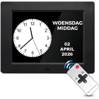 Pora&co - Digitale Dementieklok XXL – Kalenderklok met Datum en Dag – Alarmfunctie – 8 inch - Alzheimerklok